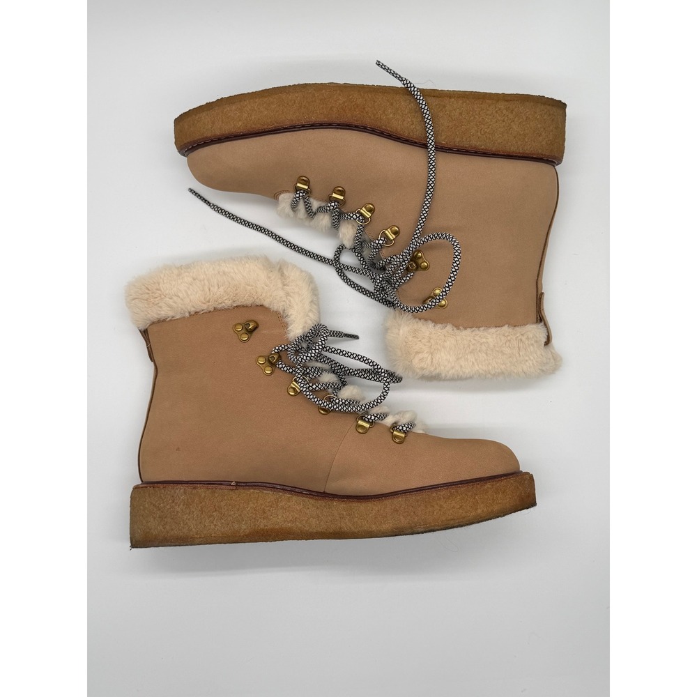 J.Crew Nordic Boots Women Size 9 Tan Leather Faux Fur Lined Hiker AE996